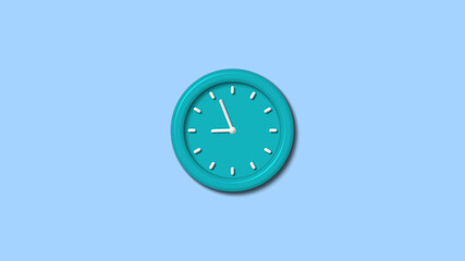 New cyan color 3d wall clock on aqua light background,wall clock