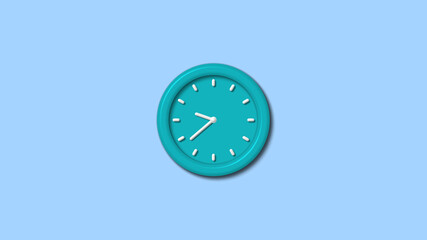 New cyan color 3d wall clock on aqua light background,wall clock