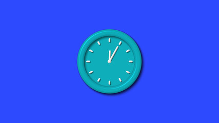 Cyan color 12 hours 3d wall clock on blue background,wall clock