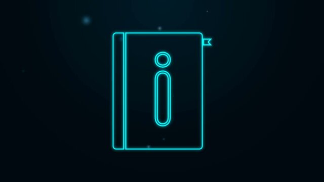 Glowing neon line User manual icon isolated on black background. User guide book. Instruction sign. Read before use. 4K Video motion graphic animation
