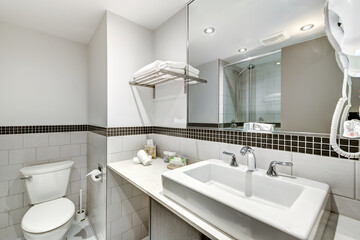 Fototapeta na wymiar Real estate photography - Modern Scandinavian Style Hotel rooms in Montreal, Canada