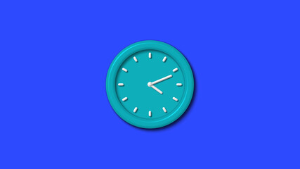 Amazing 12 hours 3d wall clock on blue background,wall clock