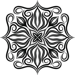 Simple floral mandala, black on the white background