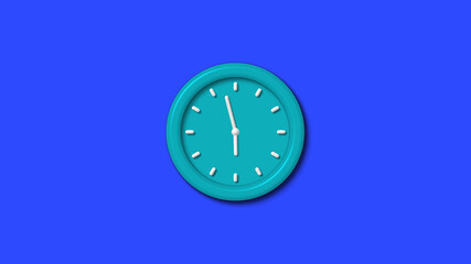 Cyan color 12 hours 3d wall clock on blue background