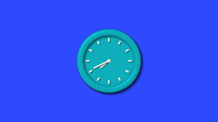 Cyan color 12 hours 3d wall clock on blue background