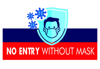 EPS  10  No Entry Without Face Mask or Wear a Mask Icon. Vector Image.