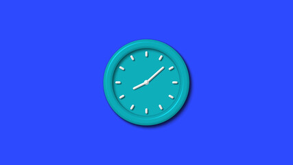 Cyan color 12 hours 3d wall clock on blue background