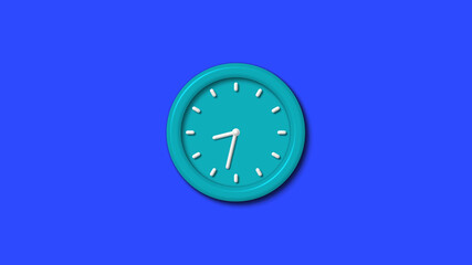 Cyan color 12 hours 3d wall clock on blue background