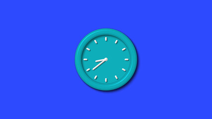 Cyan color 12 hours 3d wall clock on blue background