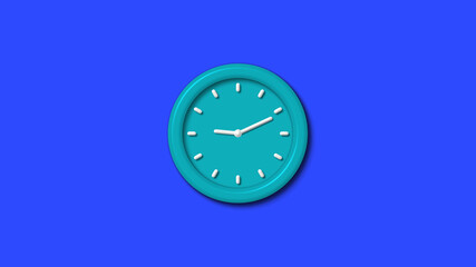 New cyan color 3d wall clock on blue background,wall clock