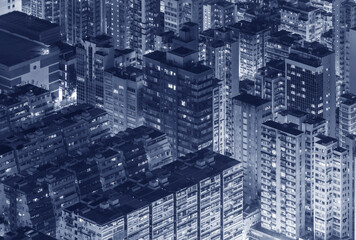 Night scene of aerial view of Hong Kong City