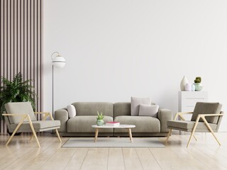 White living room with armchair and sofa,Scandinavian interior design.