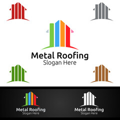 Fototapeta premium Metal Roofing Logo for Shingles Roof Real Estate or Handyman Architecture