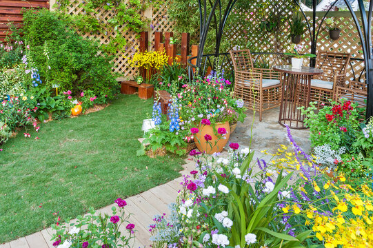 Lush Landscaped Backyard Flower Garden