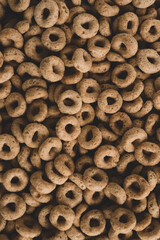 Macro photo of Healty whole grain ring  cereal, macro close up. selective focus