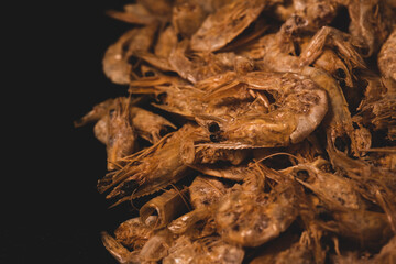 macro close up of Dry / dehydrated shrimp. selective focus