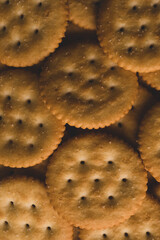 macro close up rounded salty cookies, selective focus