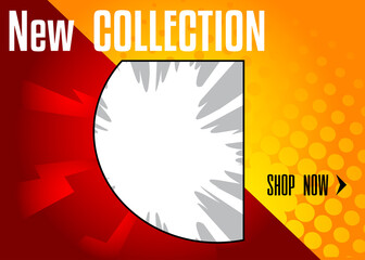 Comic book fashion sale, unique social media post design. Cartoon colored poster template for anyone. Vector comics sale and discount backdrop illustration.