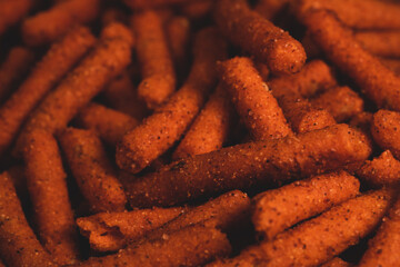 macro close up “ churritos” mexican snacks , selective focus