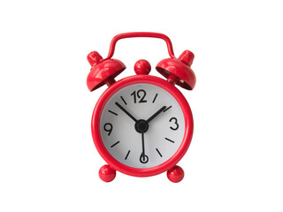 Red vintage alarm clock isolated on white background