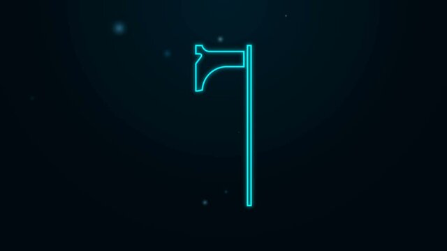 Glowing neon line Medieval axe icon isolated on black background. Battle axe, executioner axe. Medieval weapon. 4K Video motion graphic animation