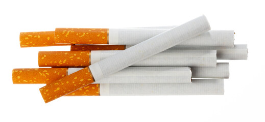 Bunch of unlit cigarettes isolated on white