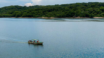Fototapeta na wymiar Beautiful aerial view of Panga, classic Fishermans boat in Costa Rica