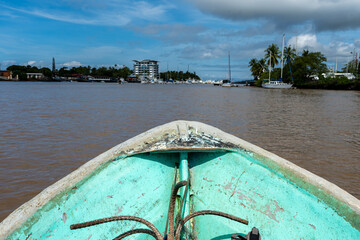 Beautiful aerial view of Panga, classic Fishermans boat in Costa Rica