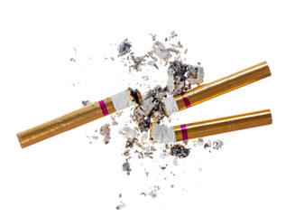 Extinguished butt of cigarette isolated on white