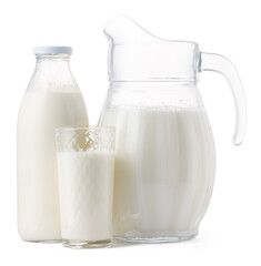 Glassware full of fresh milk isolated on white