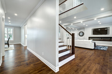 Real estate photography - New big luxury modern house in Montreal's suburb partially furnished with backyard, empty rooms, closets, basement and garage