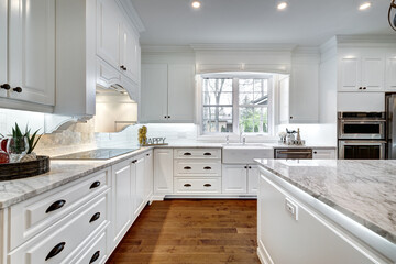 Real estate photography - New big luxury modern house in Montreal's suburb partially furnished with backyard, empty rooms, closets, basement and garage