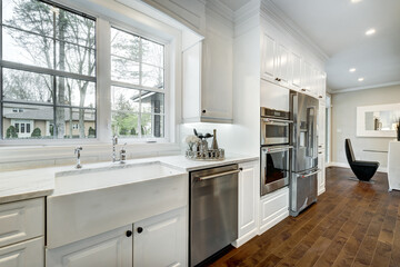 Real estate photography - New big luxury modern house in Montreal's suburb partially furnished with backyard, empty rooms, closets, basement and garage