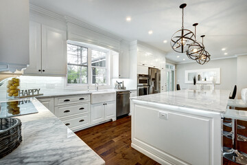 Real estate photography - New big luxury modern house in Montreal's suburb partially furnished with backyard, empty rooms, closets, basement and garage