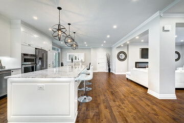 Real estate photography - New big luxury modern house in Montreal's suburb partially furnished with backyard, empty rooms, closets, basement and garage