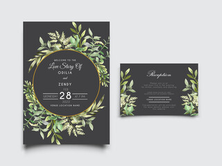 beautiful wedding invitation template with greenery floral watercolor