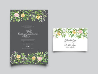 Fototapeta na wymiar beautiful wedding invitation template with greenery floral watercolor