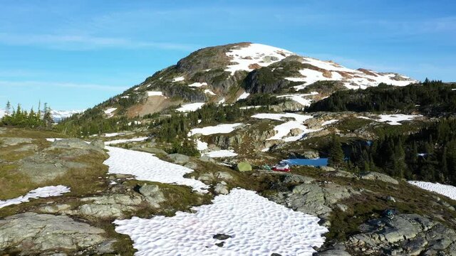 Mountain Landscape And Campsite Aerial View