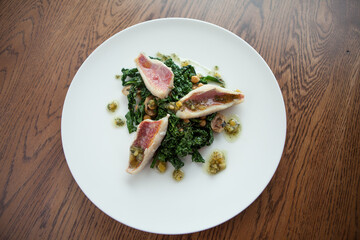 hake over kale salad