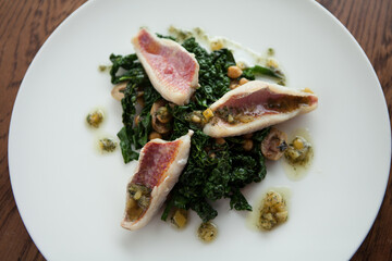 hake over kale salad