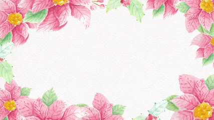 Obraz premium watercolor christmas Poinsettia holy flower and leaf on paper texture backgrounc frame with copy space