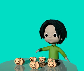 ハロウィン・カボチャランプと子どもたち