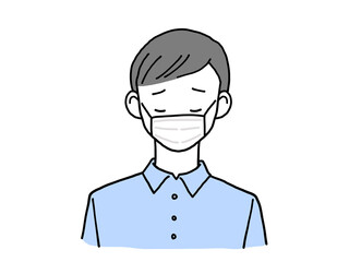 シャツを着た若い男性  悲しむ マスク着用