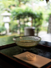 Tea house in Kamakura Japan, Match green tea
