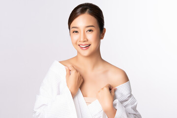 Beautiful young asian woman with clean fresh skin on white background, Face care, Facial treatment, Cosmetology, beauty and spa, Asian women portrait