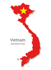 Map of Vietnam with national flag. Highly detailed editable map of Vietnam, Southeast Asia country territory borders. Political or geographical design element vector illustration on white background