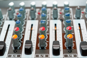 Close up of sound mixing console.