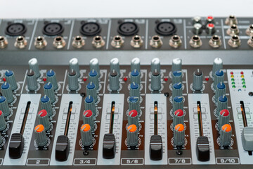 Close up of sound mixing console.