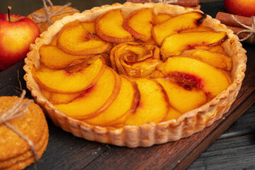 Apple tart pie for Thanksgiving celebration on wooden table