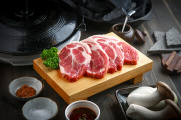 돼지 한국음식 목살 pork neck